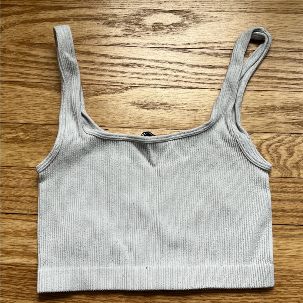 Zara White Ribbed Cropped Tank